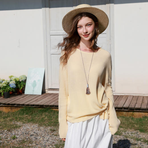 【呼吸麻】三彩2026春季新款宽松针织衫圆领莱赛尔套头罩衫M 商品图3