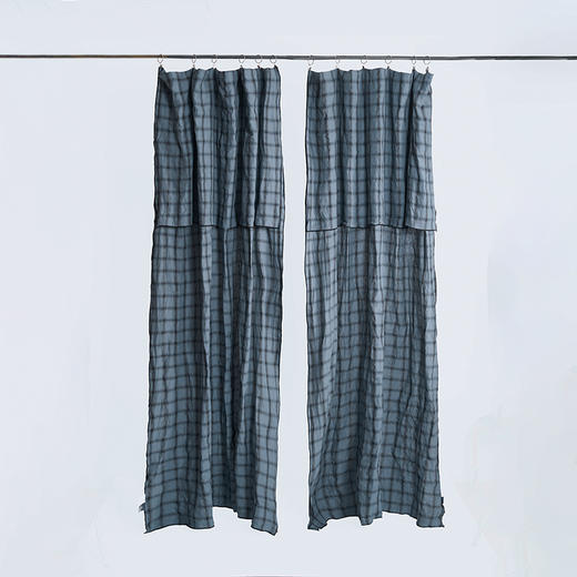 伽罗 JALO 14支复古黑蓝格纹色织亚麻系列窗帘 商品图2