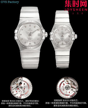 经典传承，卓越新生——欧米茄OVS星座情侣系列 情侣机械腕表 对版摆轮带砝码螺丝 双T黑摆轮 表盘尺寸：男款38mm 女款27mm