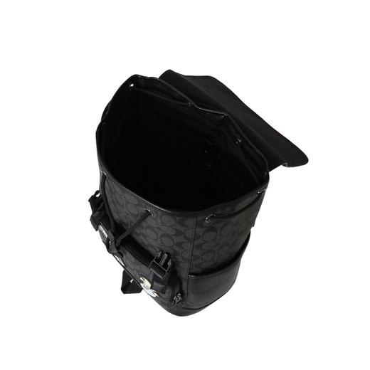 经典老花抽绳卡扣开合卡通徽标贴饰 织物拼牛皮 书包背包双肩包 大号 男款 黑色 商品图2