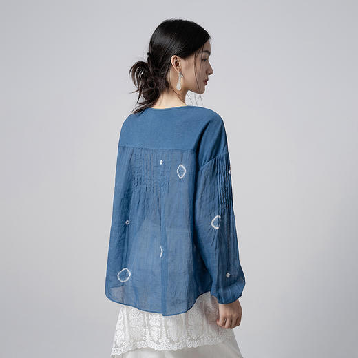 【林栖设计小店】植物染色|手工植物蓝优雅百搭宽松2026春新款棉麻衬衣1961137 商品图8