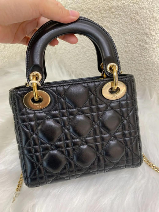 Dior 三格 黑金 羊皮 戴妃包 商品图1
