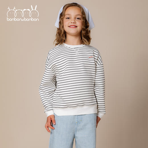 简约刺绣条纹卫衣 商品图1