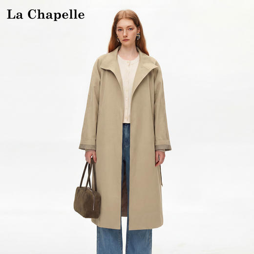 天猫同步【松弛高级感】拉夏贝尔/La Chapelle英伦风垂感宽松显瘦风衣外套通勤休闲立领大衣 商品图0