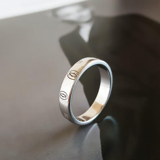 【95新】Cartier卡地亚B4050954 18K白金双C生日快乐logo戒指54号、宽度3.9mm中性款190126NJS41 商品图4