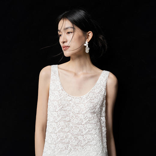 【林栖设计小店】蕾丝花语|米白色波浪花边优雅百搭2026春新款皱感连衣裙1961044 商品图2