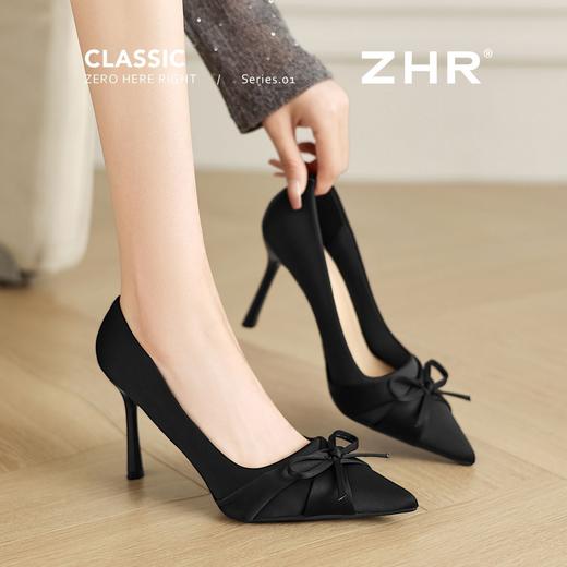 ZHR尖头绸缎帮面蝴蝶结8.5cm增高细跟鞋2026春新款通勤百搭高跟鞋 商品图6