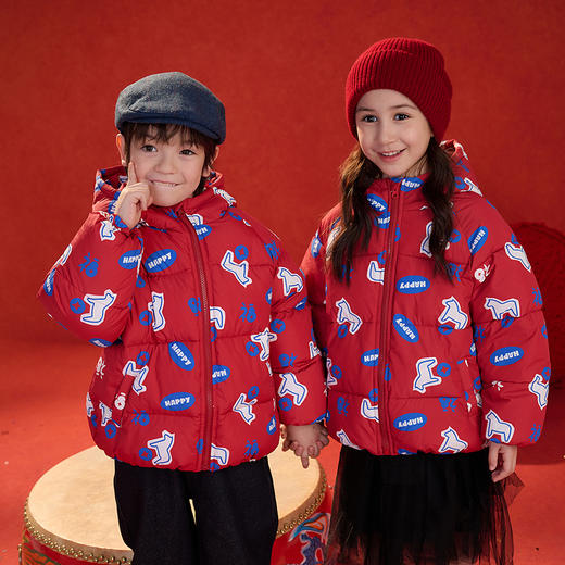 【新年】棉花堂童装儿童红色棉服冬季新款连帽加厚棉袄拜年服外套FA52287 商品图5