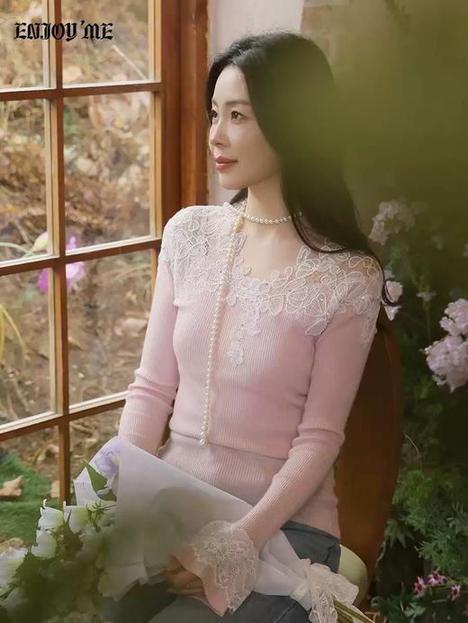 【门店同款】ENJOY春季华贵时光拼接蕾丝针织上衣 169259712 商品图2