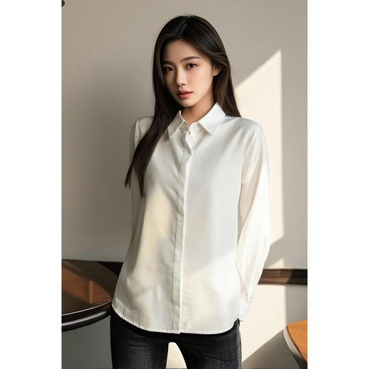 米思阳 经典简约优雅百搭单排扣白衬衫女4935 商品图1