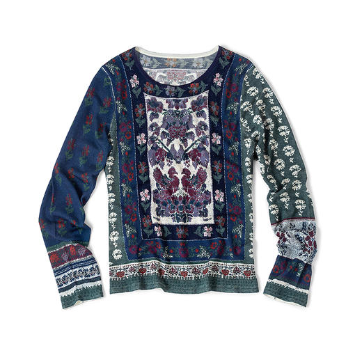 【林栖设计小店】古画复现|绵羊毛复古印花优雅修身显瘦2026春新款毛衣T1961395 商品图5