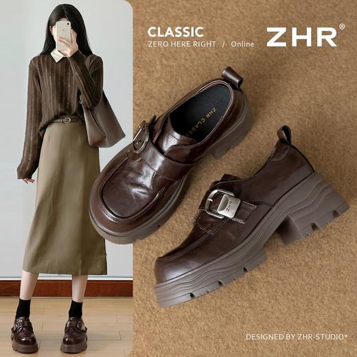 ZHR则则羊皮质感百搭乐福鞋女2026春季新款厚底增高单鞋透气皮鞋 商品图0