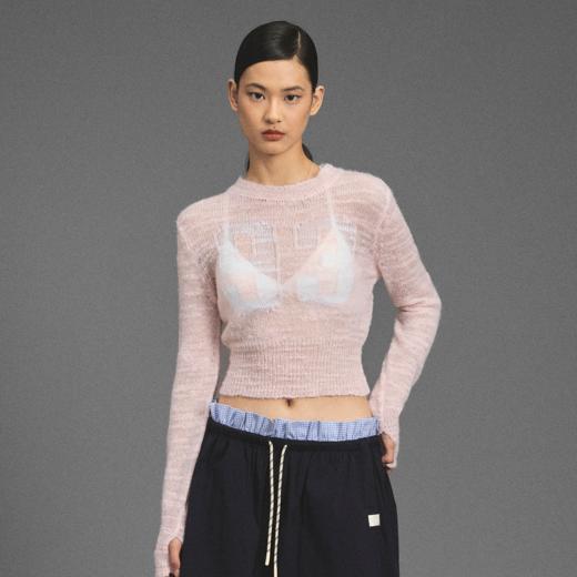 GOODBAI 新款撞色数字镂空短款圆领修身长袖针织衫女 商品图0