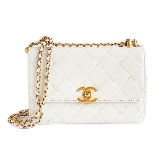 【95新】CHANEL香奈儿AS2649 B05973 10601 21A白色双金珠链条包单肩斜挎包女士260126NJS33 商品图0