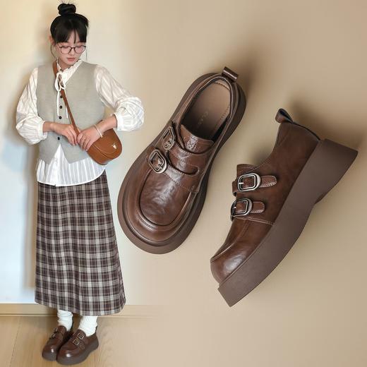 ZHR搭扣魔术贴厚底鞋2026新款英伦单鞋复古乐福鞋百搭圆头小皮鞋 商品图1