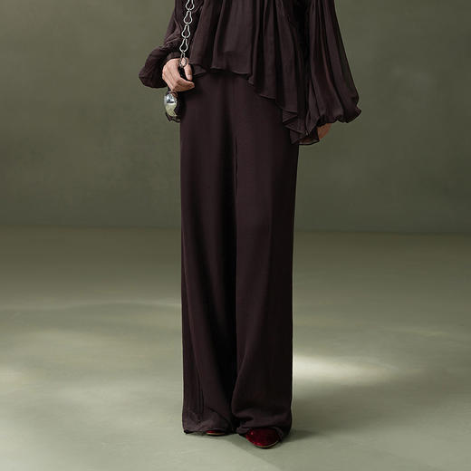 【林栖设计小店】自在轻逸|鎏光溯影流木紫桑蚕丝轻盈飘逸复古百搭2026春新款裤子1961017 商品图0