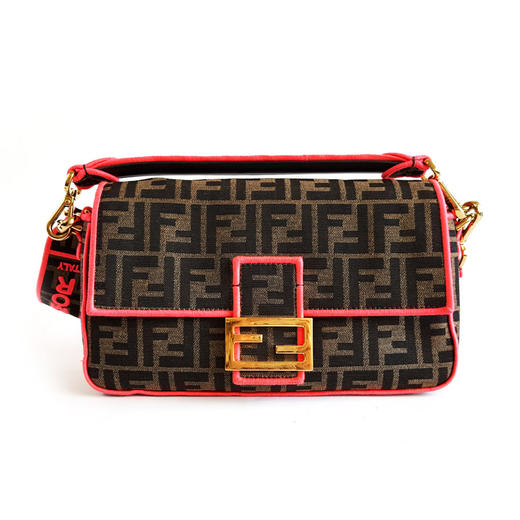【95新】FENDI芬迪Baguette手袋8BR600中号老花拼红色Baguette法棍包单肩斜挎包女士270126AK34 商品图0