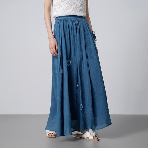 【林栖设计小店】植物染色|植物蓝手工流苏腰绳苎麻2026春新款宽松半身裙1961140 商品图1