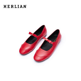 HERLIAN 2025秋冬新品一字蝴蝶结巴洛克芭蕾舞鞋玛丽珍浅口小皮鞋