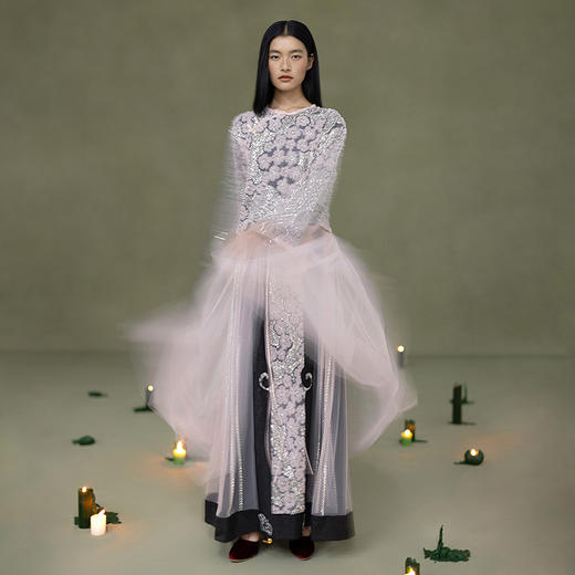 【林栖设计小店】法式刺绣|花朵珠片拼网纱国风2026早春新款衬衣1961028 商品图1