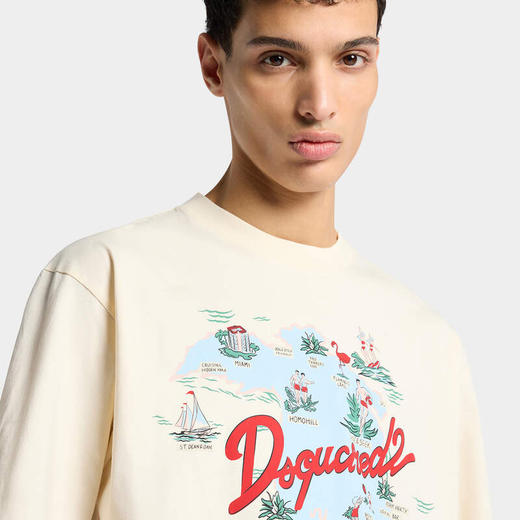 DSQUARED2 男士字母徽标印花棉质圆领短袖T恤 米白色 S71GD1643 D20020 103 商品图4