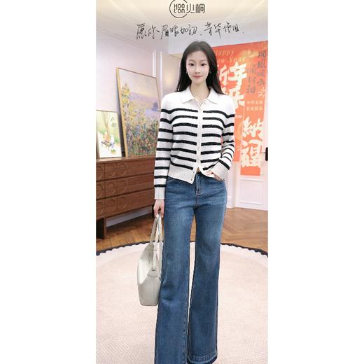 火桐hooton 2026春季新款银丝山羊绒圆领条纹长袖开衫 商品图5