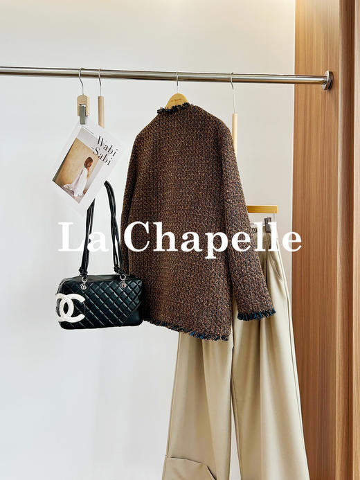 专柜实拍【财阀千金风】拉夏贝尔/La Chapelle轻奢重工！羊毛混纺气质圆领法式撞色粗花呢香风外套 商品图1