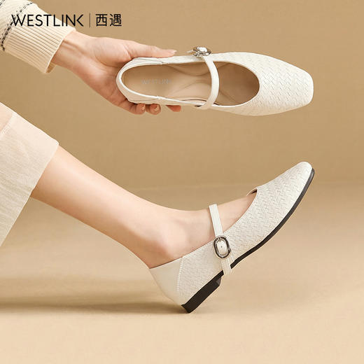 西遇玛丽珍鞋女2026春季新款法式复古编织平底浅口单鞋方头小皮鞋V0166201 商品图1