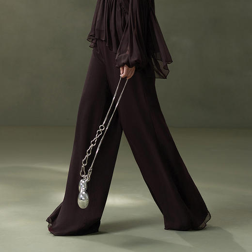 【林栖设计小店】自在轻逸|鎏光溯影流木紫桑蚕丝轻盈飘逸复古百搭2026春新款裤子1961017 商品图1