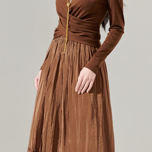 剩L/XL 芳外 松紧腰褶裥伞摆高腰流光蛋糕裙半身裙女0102 商品图4