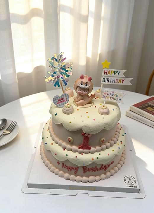 【臻品系列】---【粉色小龙龙 双层款】女孩、周岁生日蛋糕 商品图1