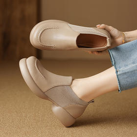 【预售5天】踩屎感真皮厚底小皮鞋新款春秋圆头深口单鞋中跟粗跟女鞋&D209-1