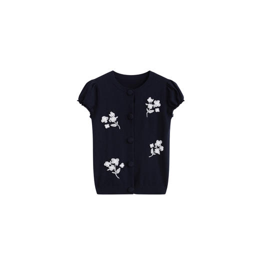 HERLIAN 2026年春季新品钉珠花女士圆领针织短袖开衫 商品图4