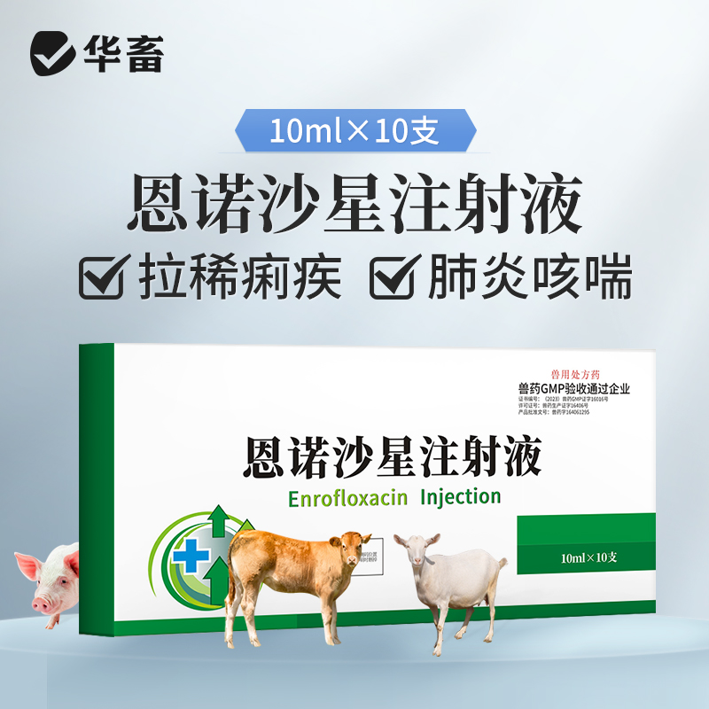 华畜恩诺沙星注射液10ml*10支 拉稀痢疾黄白痢肺炎咳喘 猪牛羊用