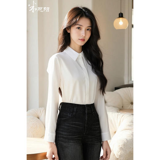 米思阳 经典简约优雅百搭单排扣白衬衫女4935 商品图2