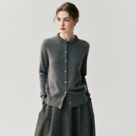 「高货rig」洛诗琳轻奢重工钉珠羊绒衫2025秋冬新款圆领显瘦针织毛衣外套 商品图2