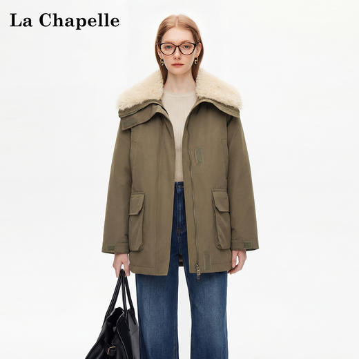 天猫同步【赵露思同款】拉夏贝尔/La Chapelle轻奢派克服~大翻领+内里羊羔毛工装保暖外套 商品图0