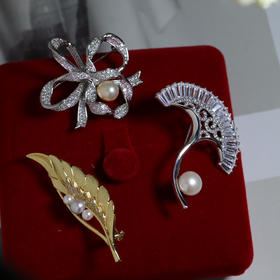 新年福利组合 羽毛叶子蝴蝶结胸针三件套