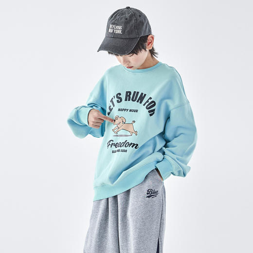 【代发】蓝汽水男童上衣青少年小狗图案印花全棉卫衣浅花灰/浅青蓝 商品图4