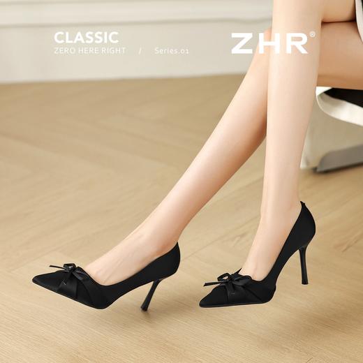 ZHR尖头绸缎帮面蝴蝶结8.5cm增高细跟鞋2026春新款通勤百搭高跟鞋 商品图8