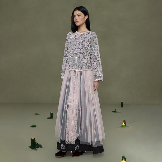 【林栖设计小店】法式刺绣|花朵珠片拼网纱国风2026早春新款衬衣1961028 商品图2