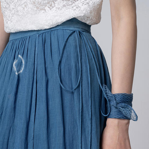 【林栖设计小店】植物染色|植物蓝手工流苏腰绳苎麻2026春新款宽松半身裙1961140 商品图2