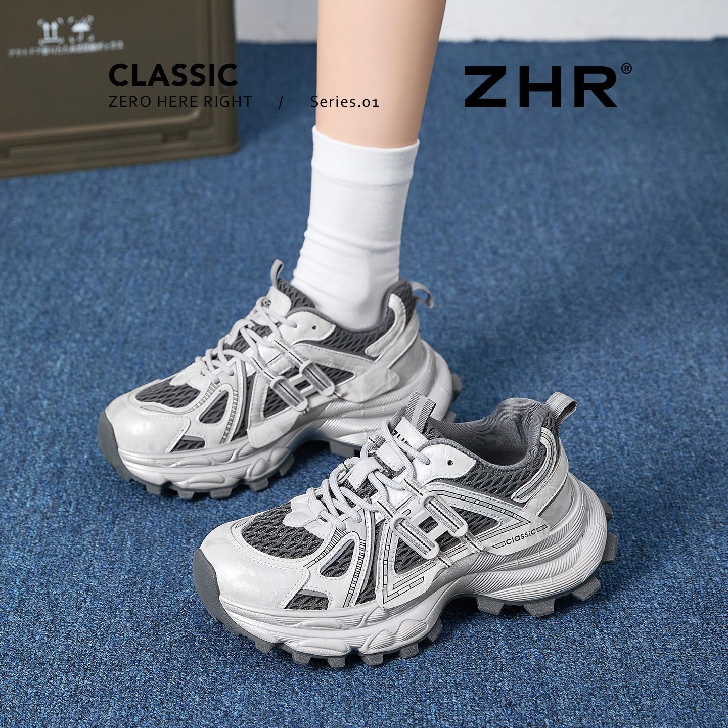 ZHR【厚底6cm】复古老爹鞋春季小个子内增高休闲鞋渔网透气运动鞋