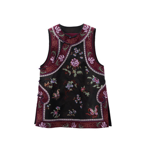 【咕咕同款】NANSONGSILK/NS新中式新款桑蚕丝国风圆领盘扣新中式重工刺绣马甲M1D536081Y南宋 商品图7