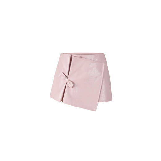 HERLIAN 2026年春季新品掐褶蝴蝶结设计粉色皮裙半身裙女A字短裙 商品图4