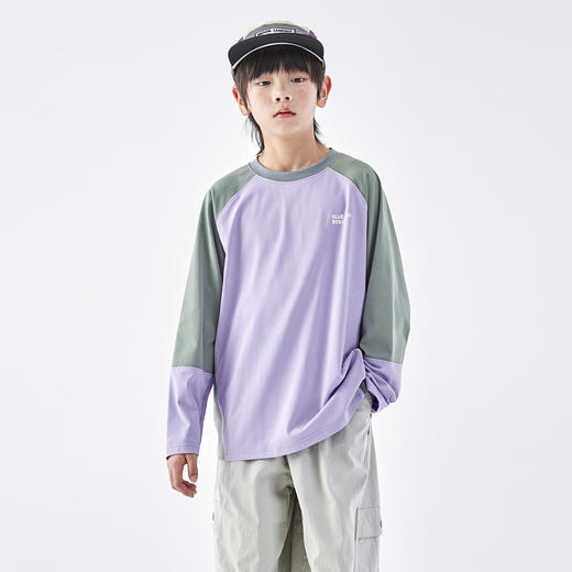 【代发】【绿拼灰预售4.19左右发货】蓝汽水男童运动上衣凉感UPF50+防晒撞色长袖速干T恤紫拼灰/绿拼灰 商品图4