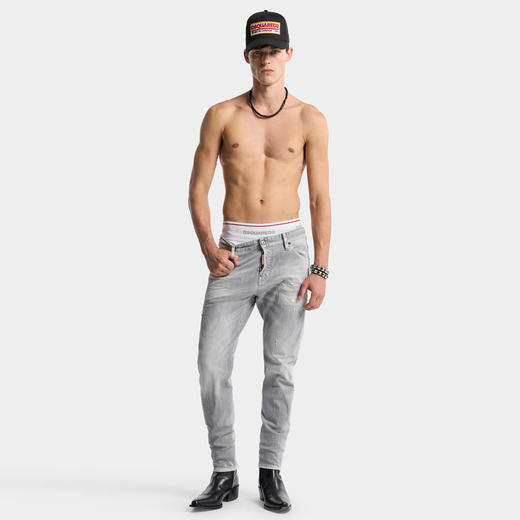 DSQUARED2 男士字母徽标贴片水洗修身扭纹牛仔裤 灰色 S74LB1870 S30260 852 商品图4