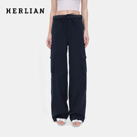 HERLIAN 2026年春季新品波点翻腰设计直筒长裤女士休闲工装裤