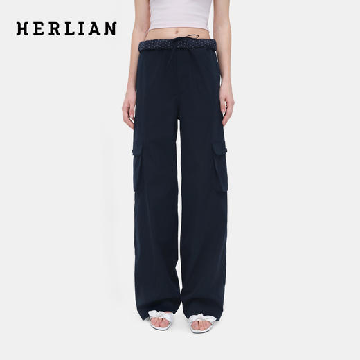HERLIAN 2026年春季新品波点翻腰设计直筒长裤女士休闲工装裤 商品图0