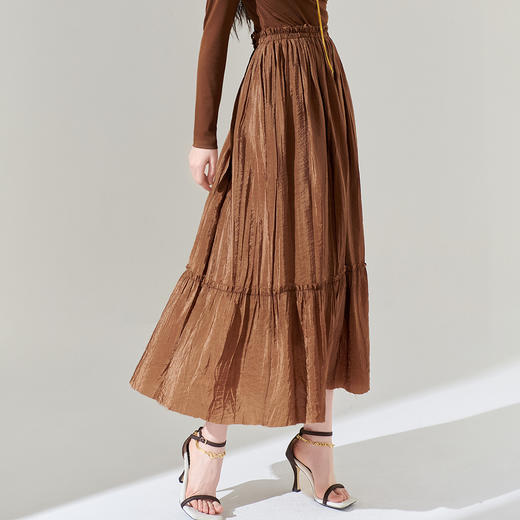 剩L/XL 芳外 松紧腰褶裥伞摆高腰流光蛋糕裙半身裙女0102 商品图3